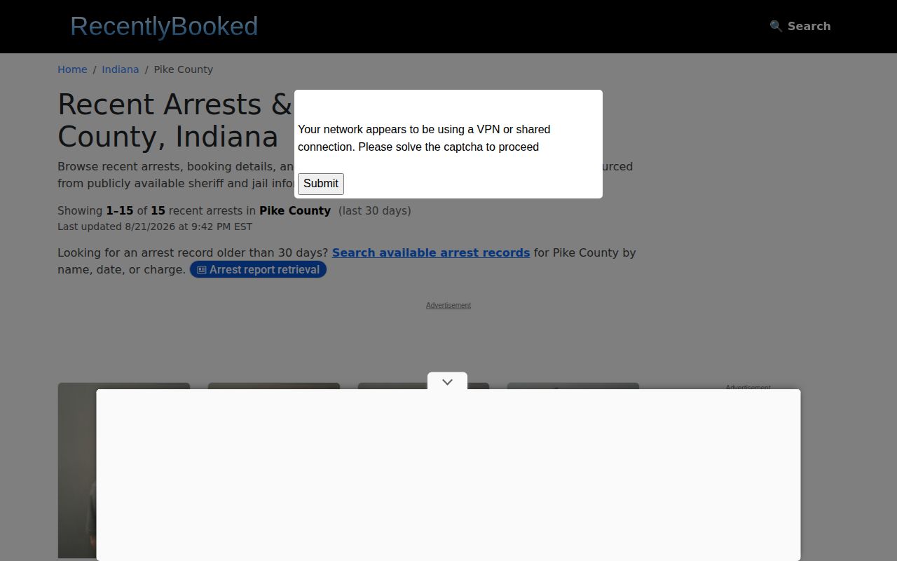 Unofficial Recently Booked Pike County interface shown for source comparison