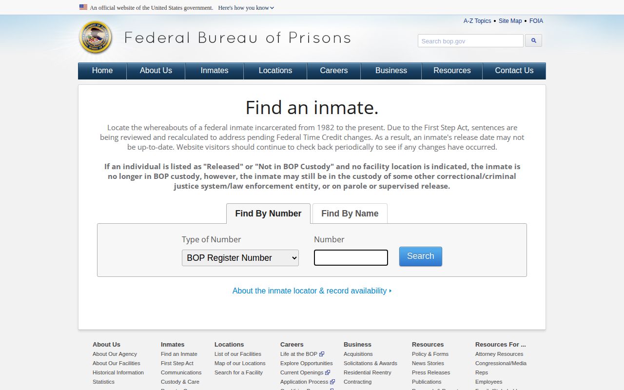 Federal Bureau of Prisons locator used alongside Pike County custody checks